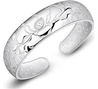 HYJYGM Sterling Silver,AdjustableSterling Silver Bangle, Sterling Silver for Women,Women 925 Sterling Silver Vintage Chinese Cuff Bangle Hand Carve Ladies S