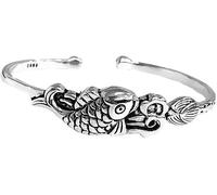 HYJYGM Sterling Silver, ，Crystal Bangle s forAdjustableSterling Silver Bangle,Ladies 925 Silver Vintage Adjustable Cuff Bangle Hand Carve Fish Chinese s B
