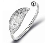 HYJYGM Sterling Silver, ，Crystal Bangle s forAdjustableSterling Silver Bangle,Women 925 Silver Adjustable Leaves Cuff Bangle Hand Carve Friendship Sterli