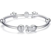 HYJYGM Sterling Silver, ，Crystal Bangle s forAdjustableSterling Silver Bangle,Women 925 Silver Cuff Bangle Hollow Silver Beads Friendship Sterling Silver