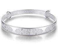 HYJYGM Sterling Silver, ，Crystal Bangle s forAdjustableSterling Silver Bangle,Women 925 Sterling Silver Adjustable Chinese Lucky Cuff Bangle Friendship B