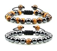 HYJYGX 2pcs Hématite Tiger Eye Beads Bracelets Fait à la Main Alivable Men de santé Santé Énergie Stones Couple Distance Bracles