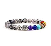 HYJYGX 7 Chakra Bracelet de guérison Reiki Bouddha Perles Natural Tiger Eye Stone Black Lava Onyx Stand Bracelets for Women Men Yoga