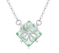 HYJYGX 925 Sterling Silver Green Green Pendre à Quatre Feuilles Chaîne de Cou Luck