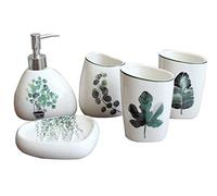 HYKJCSS Distributeur Savon Set Ensemble D'accessoires De Salle Bain en Céramique 5 Pièces Comprenant Un Distributeur Savon Porte-Savon Brosse À Dents Tasse 2 Gobelets Bain(B)