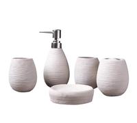 HYKJCSS Distributeur Savon Set Ensemble De Salle Bain en Céramique Style Européen Manuel Créatif 5 Pièces Fournitures D'accessoires Bain(White)