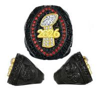 HYKJSHED Fantasy Football Ring 2026, Bague de Championnat Bleu Rouge, Trophée de Championnat, Coffret Cadeau, Boîte d’Affichage de Bague(Red,8)