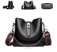 HYKJSHED Sac seau à trois sangles for femme, élégant sac à bandoulière et à bandoulière avec bandoulière large et réglable, 2025(Black)