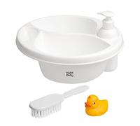 Hylat Baby Bassin de lavage pour bébé pour table à langer, 3 compartiments, avec accessoires pratiques, pour laver facilement bébé à partir de 0 mois, blanc, ovale