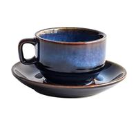 HYLR Ensemble tasse et soucoupe en céramique, tasse de marquage créative japonaise rétro minimaliste bleue, glaçure de changement de four