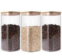 Hylruu Lot de 3 bocaux de conservation carrés en verre borosilicate avec couvercles - 1500 ml - hermétiques - Pour la cuisine - Avec couvercle