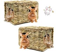 HYLYUN Très grande maison en herbe pour lapins - Maison à foin naturelle séchée - Cabane de lit pliable avec ouvertures - Maison de jeu pour lapins nains, cochons d'Inde, chinchillas, furets