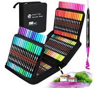 Hymarvo 100 Couleurs Feutres Coloriage Enfants avec Adulte, Feutre Double Pointe Feutres Aquarelle Stylos Pointe Fine pour Dessin, Manga, Doodling, Scrapbooking