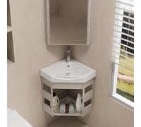 Hynbdes Évier en céramique lavabo de salle de bain mural, lavabo d'angle en céramique pour petits espaces, lavabo de salle de bain, pour cuisine, toilettes, salle de bain, caravane kaki-43 * 43