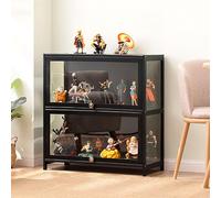 Hynbdes Vitrine en Verre de, vitrine de Salon, vitrine d'exposition, scellée et à l'épreuve de la poussière, Convient à Divers scénarios (Deux Couches Noir 70 * 33 * 73 Transparent sur Trois côtés)