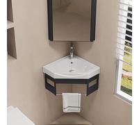Hyndes Lave-Mains WC avec Meuble Angle, Armoires de Salle de Bain Moderne Suspendu, Noir-38x38