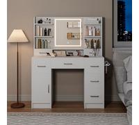 HYNHXBP Coiffeuse Élégante avec Miroir LED, Table de Maquillage avec Prise et Port USB, Rangement Spacieux et Support de Sèche-Cheveux, Design Contemporain (Blanc, 110 * 40 * 140)