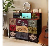 HYNHXBP Élégante Commode avec 13 Tiroirs, Éclairage LED et Prises Intégrées pour Chambre, Couloir, Salon - Meuble de Rangement avec Tiroirs en Tissu et Structure en Métal Solide