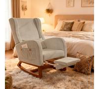 HYNHXBP Fauteuil à Bascule, Rocking Chair, Fauteuil Allaitement avec Repose-Pieds, Chaise à Bascule en Velours avec Pieds en Bois Massif (Gris+ Repose-Pieds)