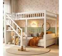 HYNHXBP Lit Superposé 140x200, Lit Mezzanine Double avec Sécurité Avancée et Sommier à Lattes, Lit Junior avec Escalier de Rangement Intégré pour Filles et Garçons, Structure en Bois Massif