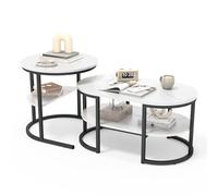 HYNHXBP Lot de 2 Tables Basses Élégantes avec Rangement Pratique, Design Marbré et Cadre Métallique, Tables de Salon Blanches et Dorées (Noir)