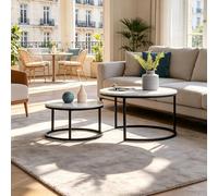 HYNHXBP Lot de 2 Tables Basses, Table Gigogne Design Marbre, avec Espace de Rangement, Cadre en Métal, pour Canapé, Salon, Chambre (Noir A, 80x80x45 cm)