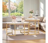 HYNHXBP Lot de 2 Tables Basses, Table Gigogne Design Marbre, avec Espace de Rangement, Cadre en Métal, pour Canapé, Salon, Chambre (Doré Ovale)