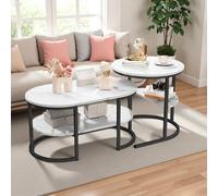 HYNHXBP Lot de 2 Tables Basses, Table Gigogne Design Marbre, avec Espace de Rangement, Cadre en Métal, pour Canapé, Salon, Chambre (Noir Ovale)