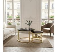HYNHXBP Lot de 2 Tables Basses, Table Gigogne Design Marbre, avec Espace de Rangement, Cadre en Métal, pour Canapé, Salon, Chambre (Noir B, 70x70x45.5 cm)