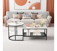 HYNHXBP Lot de 2 Tables Basses, Table Gigogne Design Marbre, avec Espace de Rangement, Cadre en Métal, pour Canapé, Salon, Chambre (Noir Rectangle)