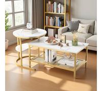 HYNHXBP Lot de 2 Tables Basses, Table Gigogne Design Marbre, avec Espace de Rangement, Cadre en Métal, pour Canapé, Salon, Chambre (Doré Rectangle)