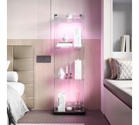 HYNHXBP Vitrine en Verre avec LED, Armoire de Collection Moderne avec 3 Étagères 1 Porte, Vitrine sur Pied pour Salon, Chambre à Coucher, Bureau, 123x40x35cm (Noir + Portes Simples + lumières de Pat)