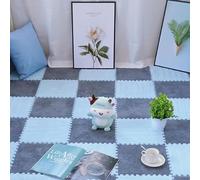 HynJGih 10 Tapis en Mousse Pelucheux, Tapis Patchwork carrés imbriqués, Tapis antidérapant, Facile à Nettoyer(Light Gray+Light Blue)