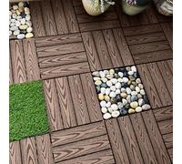 HynJGih 18 dalles de terrasse emboîtables for une utilisation en extérieur, terrasse en bois-plastique imperméable. Platelage de verrouillage composite bois-plastique(Embossed Coffee)