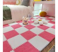 HynJGih Carreaux de Moquette carrés à emboîtement, 16 pièces, Tapis de Sol en Mousse Moelleuse, Puzzle en Mousse pelucheuse(White+Rose Red)