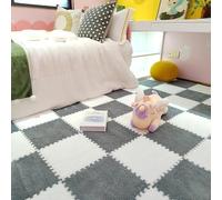 HynJGih Carreaux de Moquette carrés à emboîtement, 16 pièces, Tapis de Sol en Mousse Moelleuse, Puzzle en Mousse pelucheuse(White+Gray)