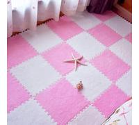 HynJGih Carreaux de Sol en Mousse emboîtables, Tapis Puzzle, Tapis carrés en Peluche Douce, faciles à Installer, 18 pièces(Pink+White)