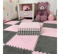 HynJGih Dalles de Moquette emboîtables, Tapis de Sol en Mousse pelucheuse, 64 Tapis Puzzle en Peluche, Blocs de Tapis Puzzle en Peluche Moelleuse(Gray+Pink)