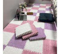 HynJGih Lot de 10 tapis en mousse emboîtables en peluche - Lavables - Antidérapant - Rose + blanc + violet