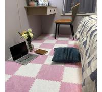 HynJGih Lot de 10 tapis puzzle en mousse à emboîter - Tapis en peluche - Lavables - Antidérapants - Rose et blanc