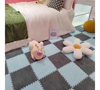 HynJGih Lot de 16 coussinets de tapis emboîtables en mousse pelucheuse - Tapis patchwork antidérapant - Bleu et gris