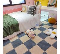 HynJGih Lot de 16 tapis en mousse pelucheuse emboîtables - Tapis patchwork antidérapant - Café clair + gris