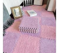 HynJGih Lot de 16 tapis en mousse pelucheuse emboîtables - Tapis patchwork antidérapant - Violet et rose