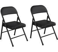 HynJGih Lot de 2 chaises Pliantes Chaise de Bureau d'intérieur avec Coussin de siège rembourré siège temporaire de conférence Noir