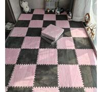 HynJGih Lot de 30 tapis de sol emboîtables en mousse - Tapis carrés - Blocs de tapis en mousse pelucheuse - Puzzle carré (Gris + rose)