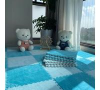 HynJGih Lot de 30 tapis de sol emboîtables en mousse - Tapis carrés en mousse pelucheuse - Puzzle carré (bleu foncé + bleu ciel)