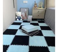 HynJGih Lot de 30 tapis de sol emboîtables en mousse - Tapis carrés en mousse pelucheuse - Puzzle carré (noir + bleu ciel)