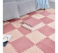 HynJGih Tapis à emboîtement en Peluche 18 pièces, Tapis de Puzzle carré en Mousse à emboîtement, Tapis de Sol découpable for Chambre, Salon, Chambre à Coucher(Bean Paste+Apricot)