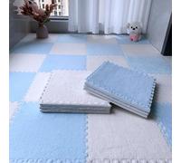 HynJGih Tapis de Sol en Mousse Douce en Peluche, Tapis de Zone de Puzzle imbriqué, 24 pièces, Tapis d'escalade colorés antidérapants for Salle de Sport et Jardin d'enfants(Blue+White)