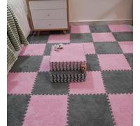 HynJGih Tapis de Sol en Mousse emboîtable Peluche, 20 pièces, Tapis carré, Jeu Puzzle, Facile à Nettoyer(Pink+Gray)